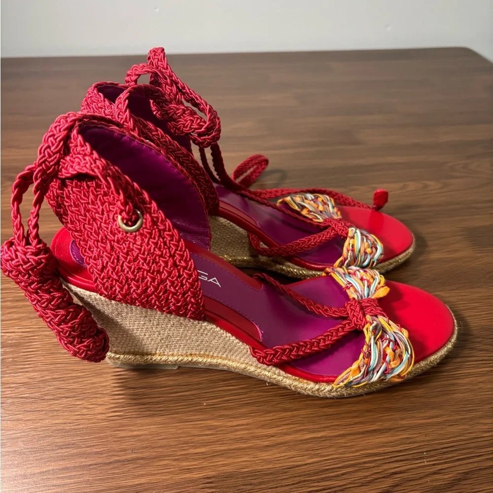 Via Spiga Multicolor Red Espadrilles with Ankle Tie size 9‎ NWOT